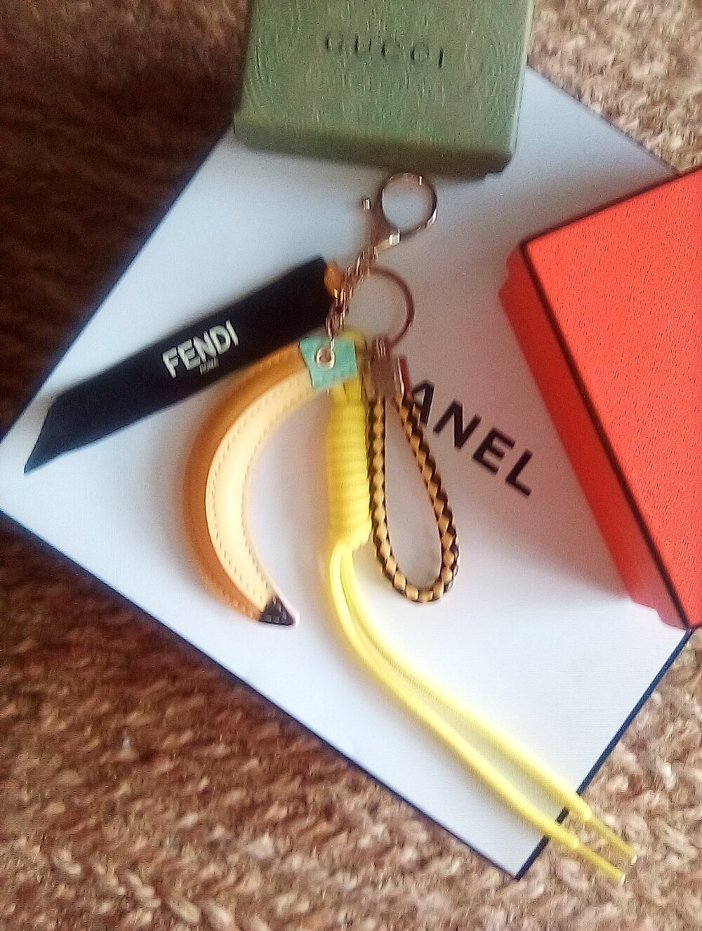 Handmade FENDI ribbon Accent Banana Yellow Rope Keychain Bag Charm - Picture 3 of 8